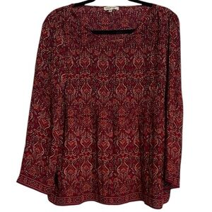 Max Studio Pleated Patterned Long Sleeve Blouse
